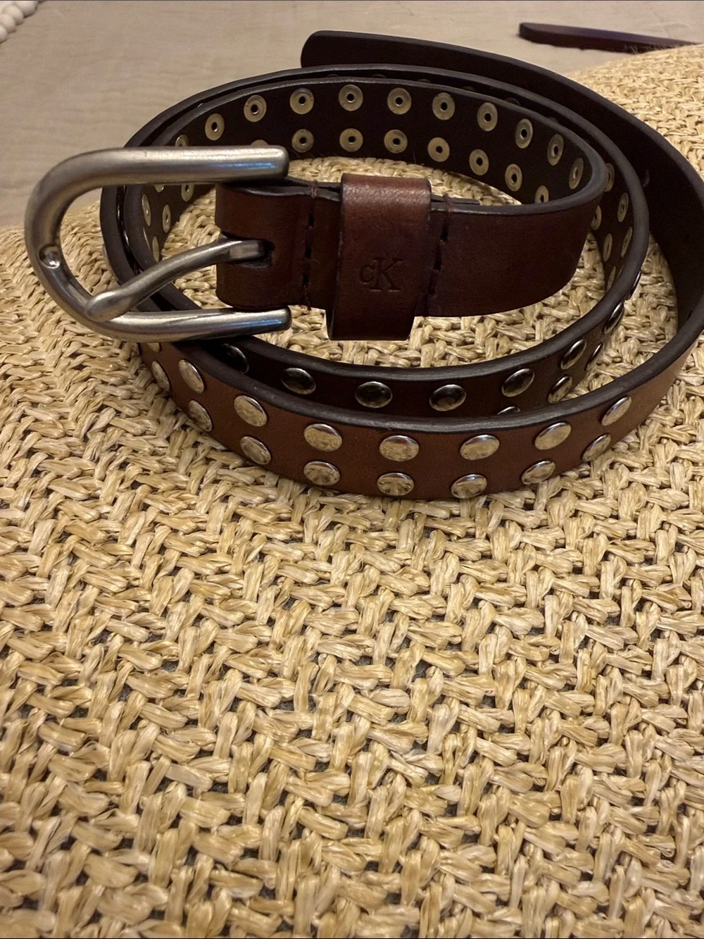Calvin Klein Brown Leather Belt with Silver Studs